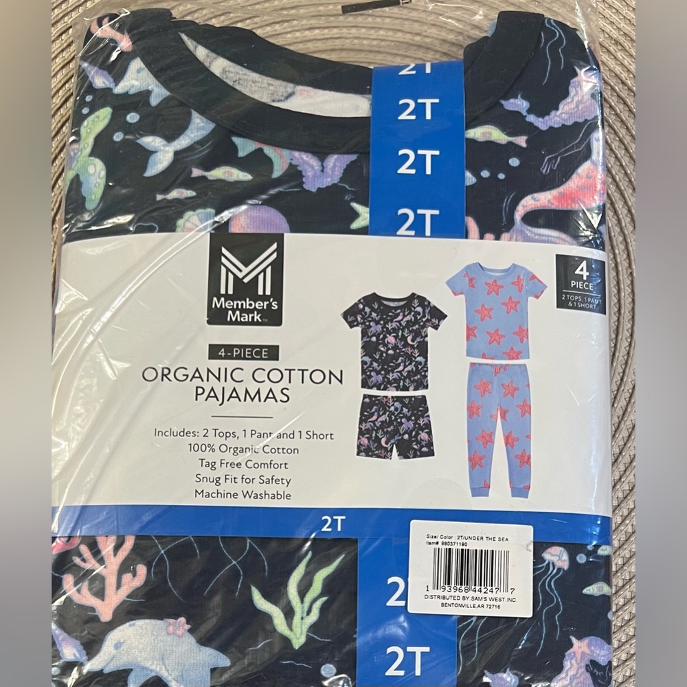 Member’s Mark Toddler Girls 100% Organic Cotton 4 Piece Pajama Set NWT Size 2T